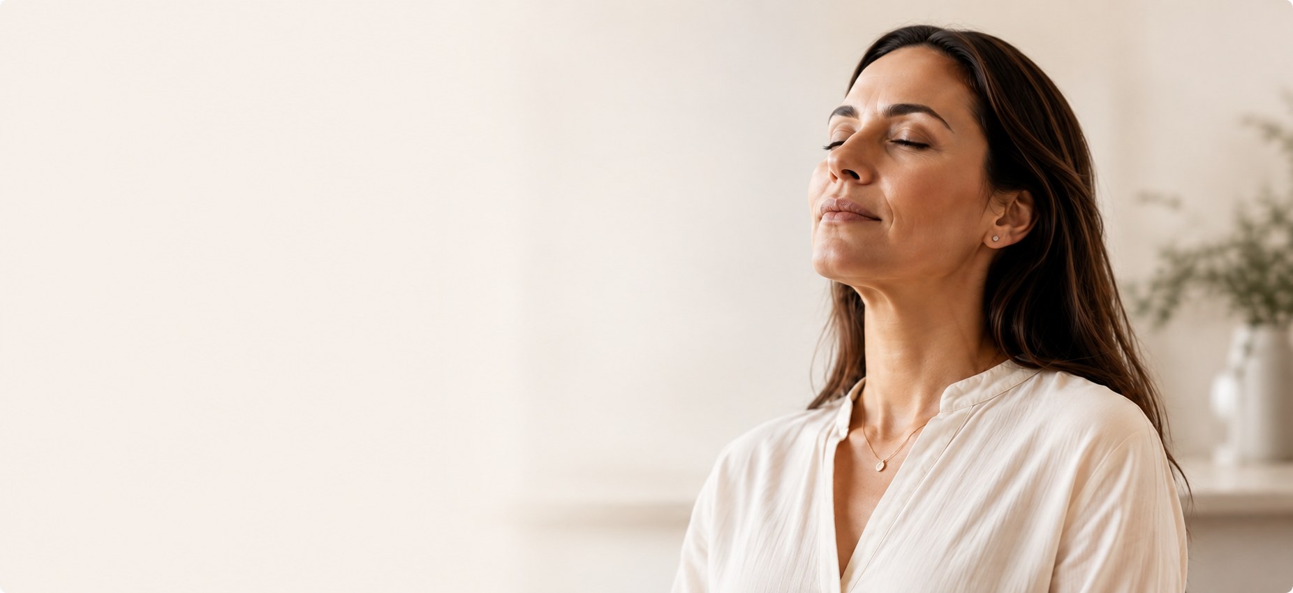 Woman breathing calmly and comfortably